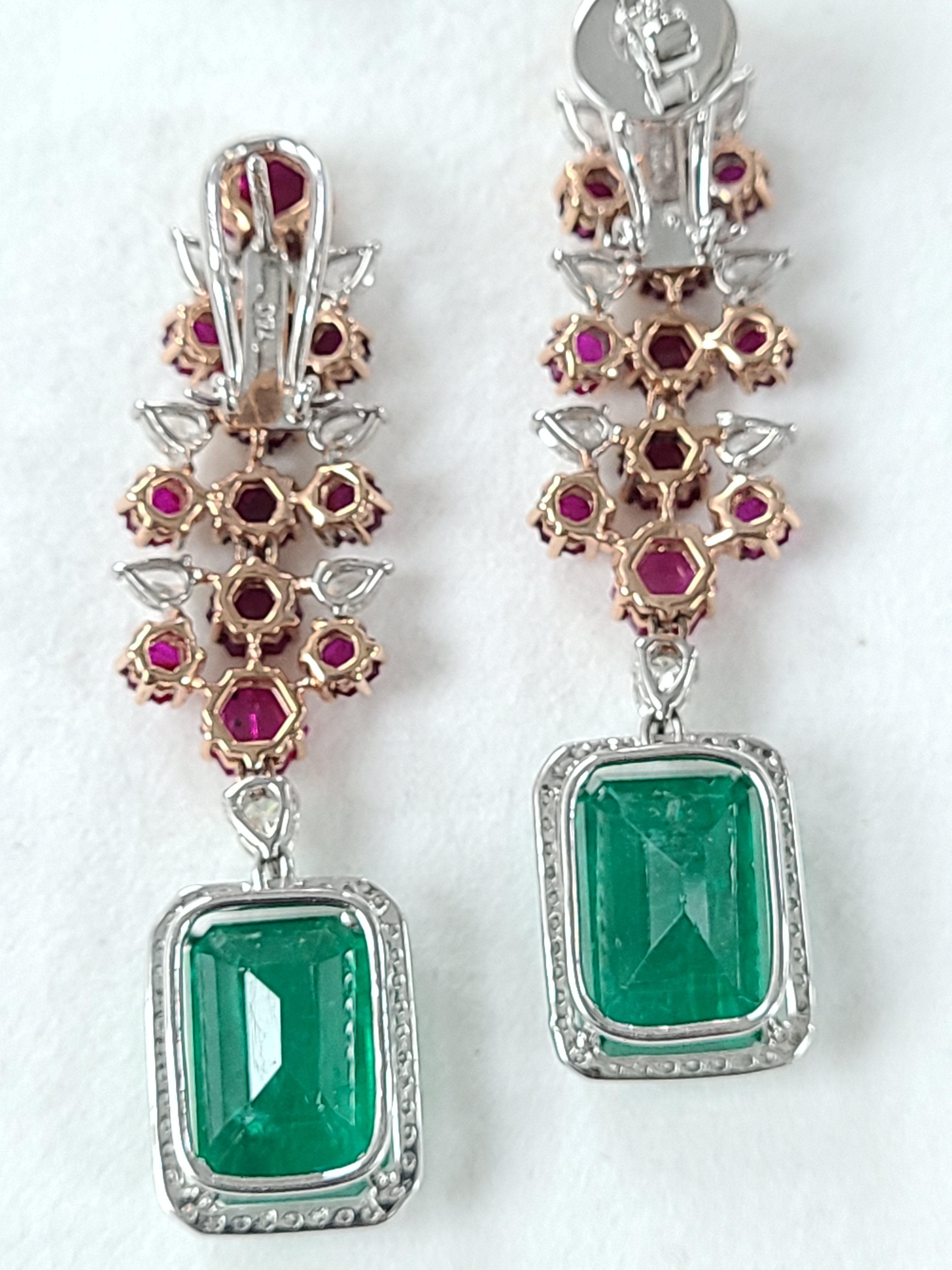 Natural Emerald and Un-Heat Ruby Earrings Set in 18 Karat Gold 1