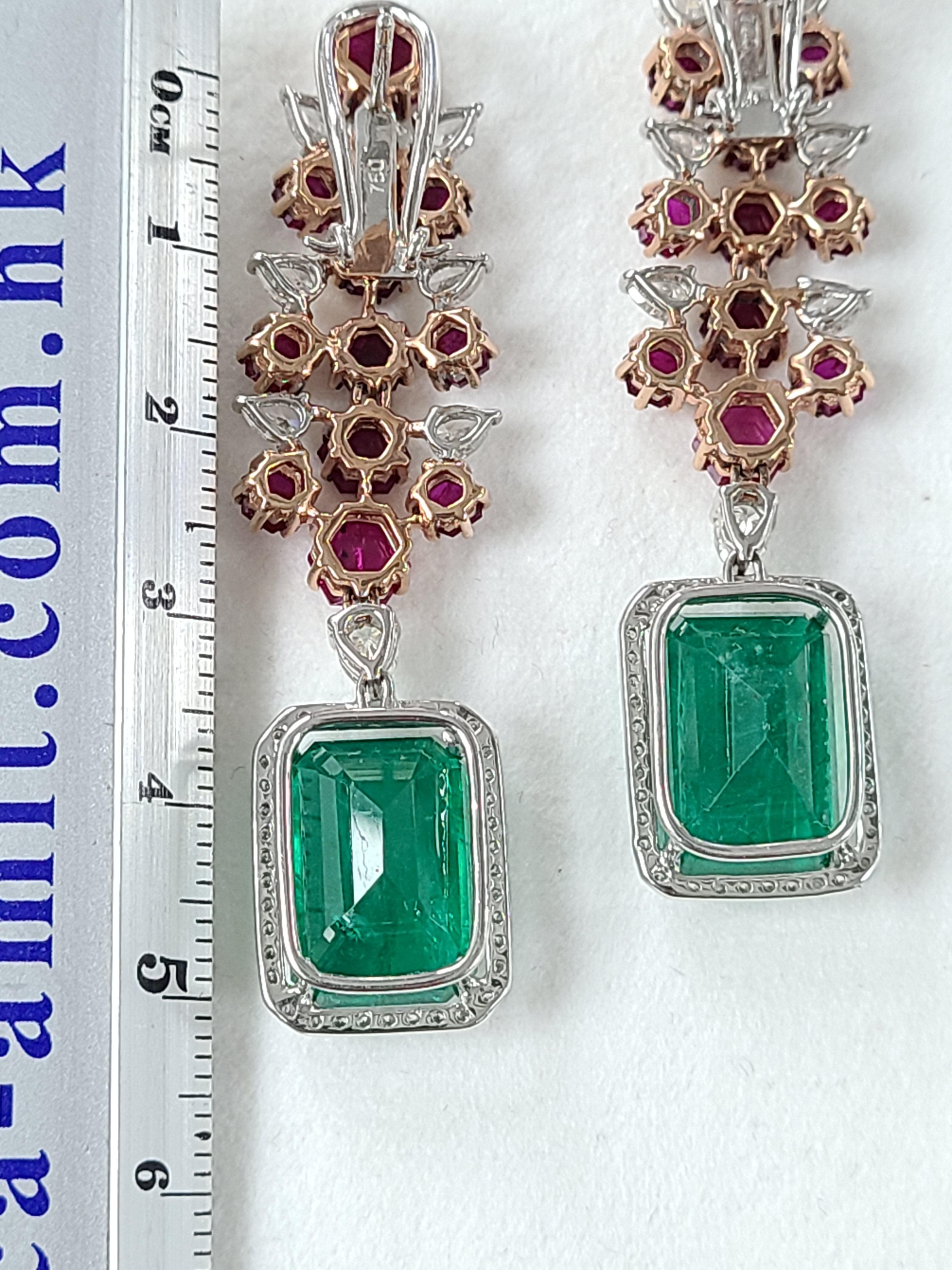 Natural Emerald and Un-Heat Ruby Earrings Set in 18 Karat Gold 2