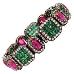 Bracciale vittoriano con smeraldo naturale, rubino birmano non riscaldato e diamante