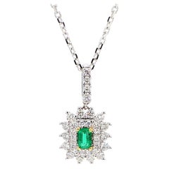 Natural Emerald and White Diamond 0.62 Carat TW White Gold Drop Pendant