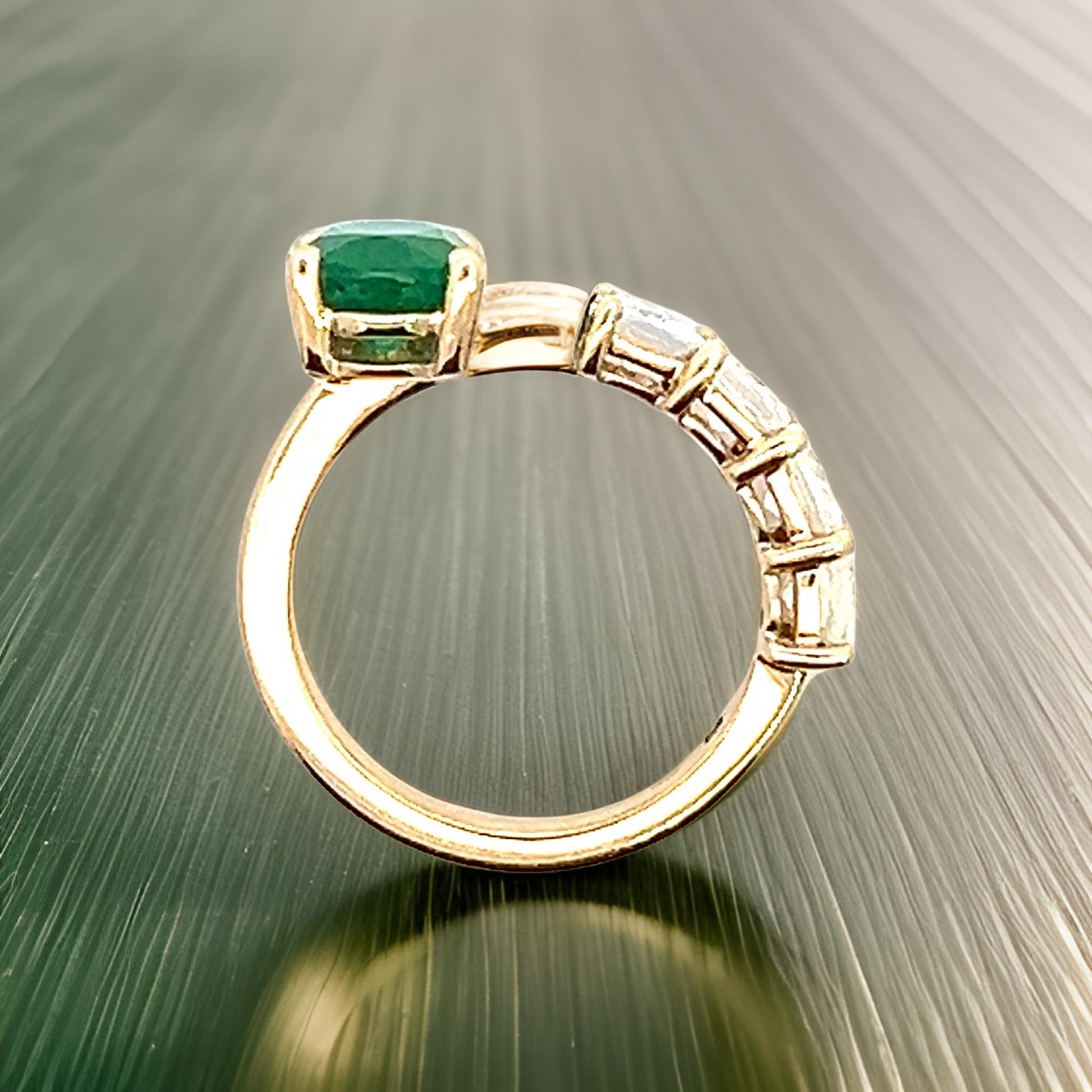 Natural Emerald and White Sapphire Ring 6.5 14k Y Gold 4.05 TCW Certified For Sale 5