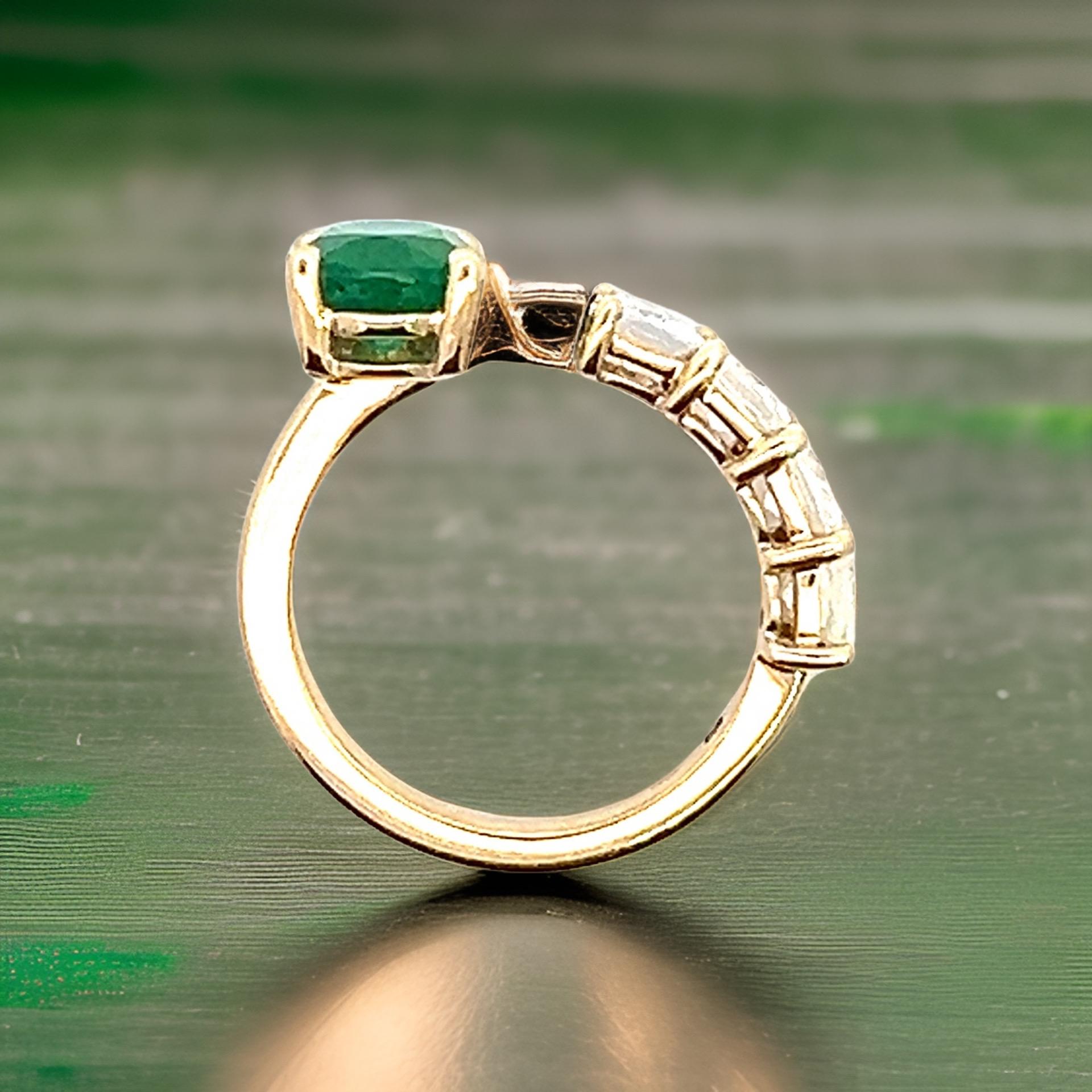 Natural Emerald and White Sapphire Ring 6.5 14k Y Gold 4.05 TCW Certified For Sale 10