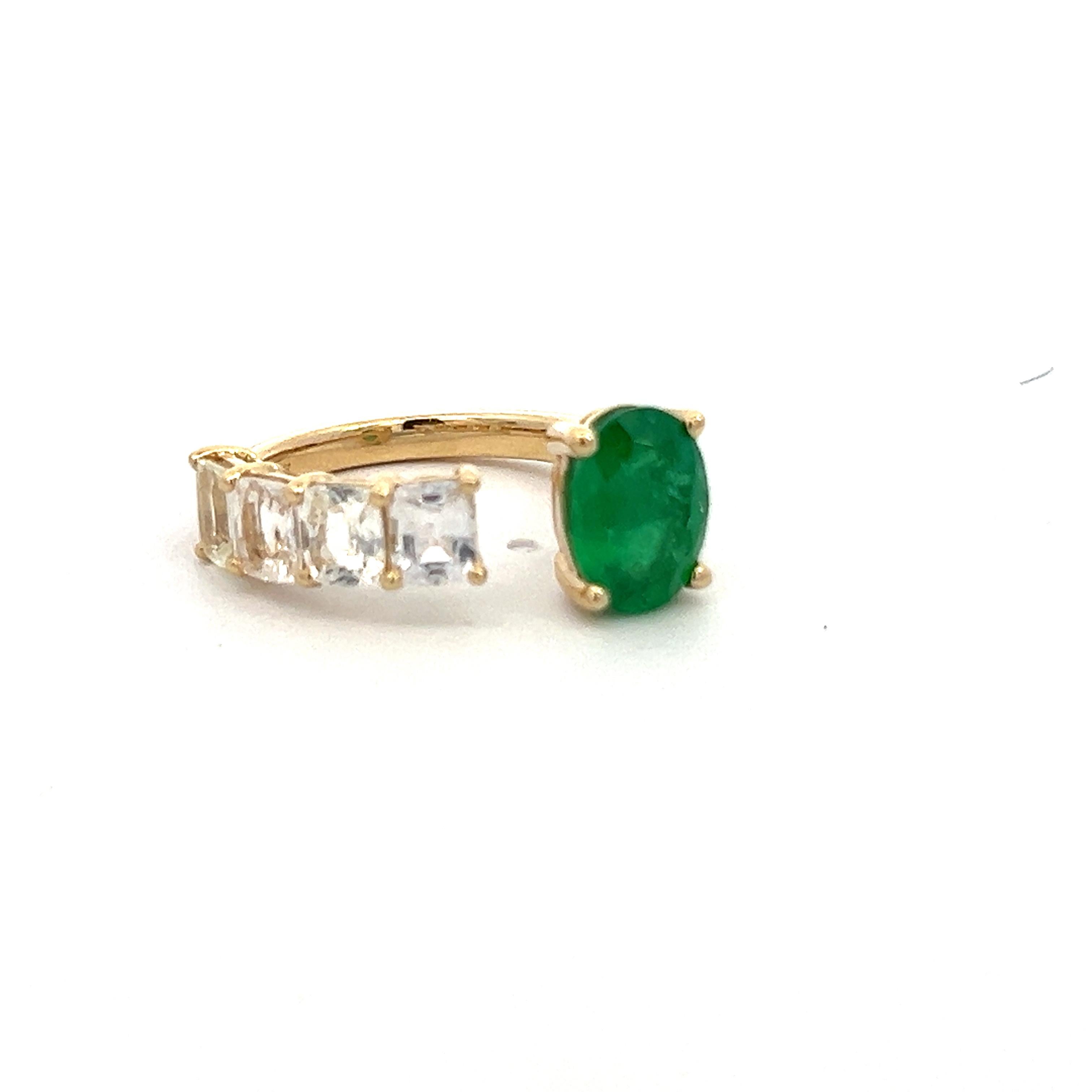 Natural Emerald and White Sapphire Ring 6.5 14k Y Gold 4.05 TCW Certified For Sale 11
