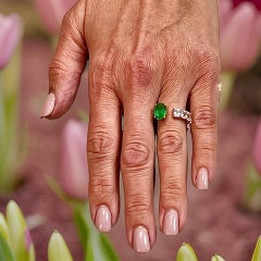 Natural Emerald and White Sapphire Ring 6.5 14k Y Gold 4.05 TCW Certified