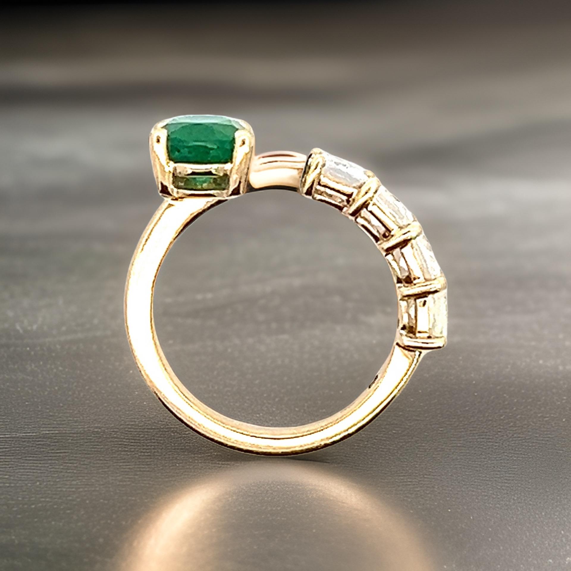 Natural Emerald and White Sapphire Ring 6.5 14k Y Gold 4.05 TCW Certified For Sale 1