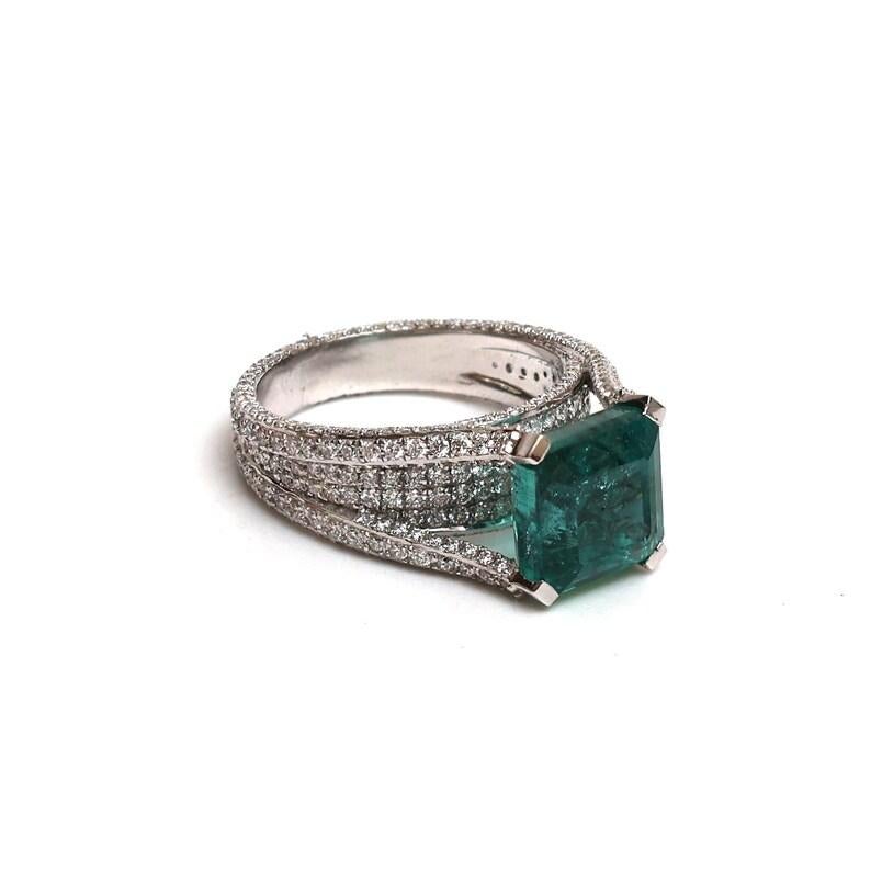 De las mujeres Esmeralda natural diamante corte asscher anillo de oro / esmeralda gran diamante corte asscher en venta