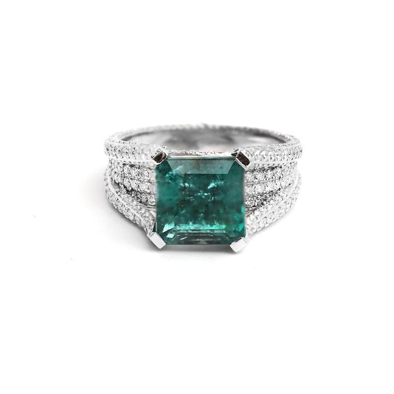 Natural Emerald asscher cut diamond ring gold / emerald big asscher cut diamond