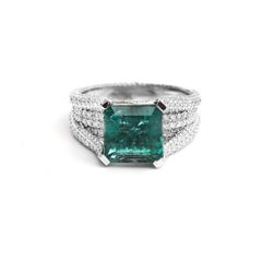 Natural Emerald asscher cut diamond ring gold / emerald big asscher cut diamond