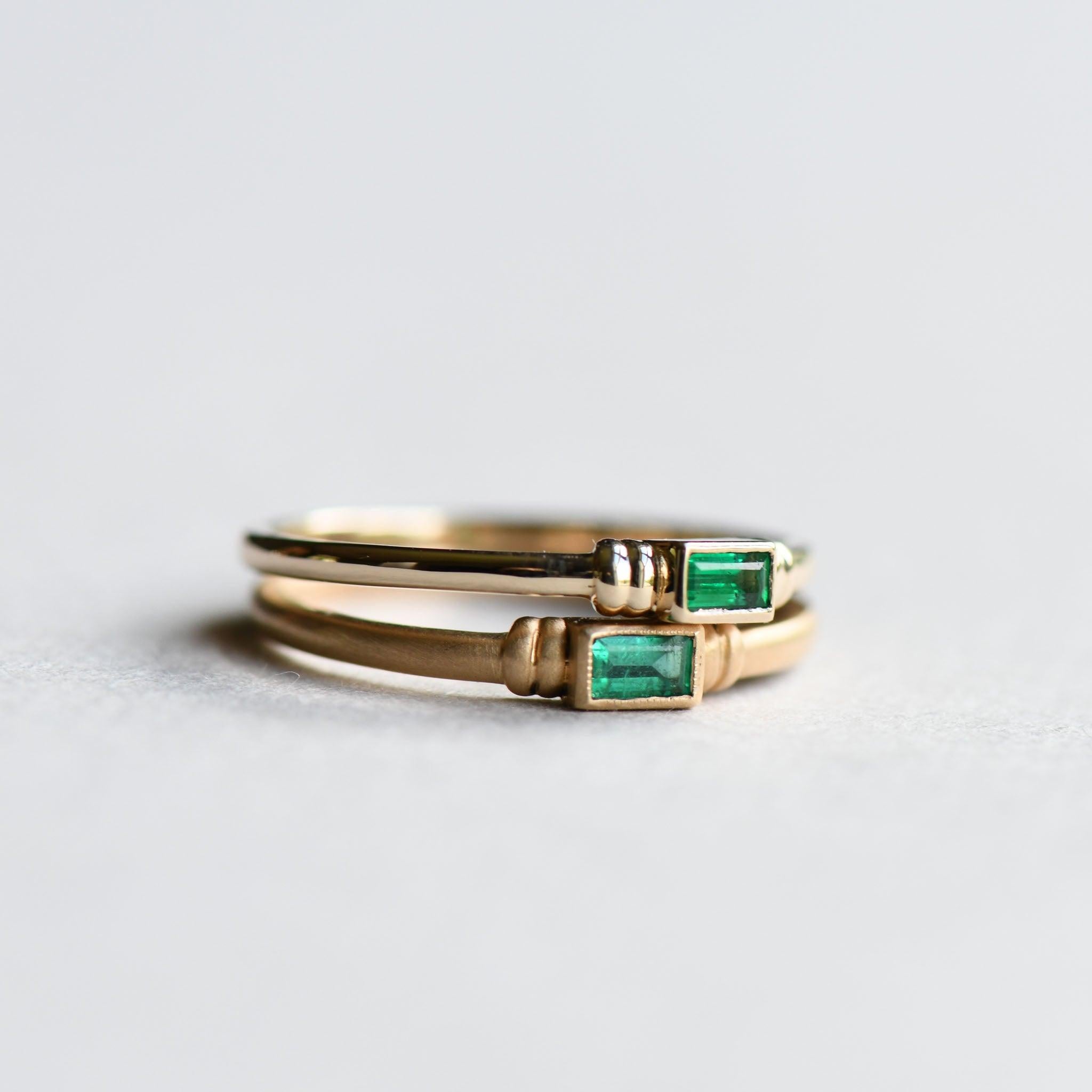For Sale:  Natural Emerald Baguette Ring, Sanded Finished Baguette Emerald in 14 Karat Gold 2
