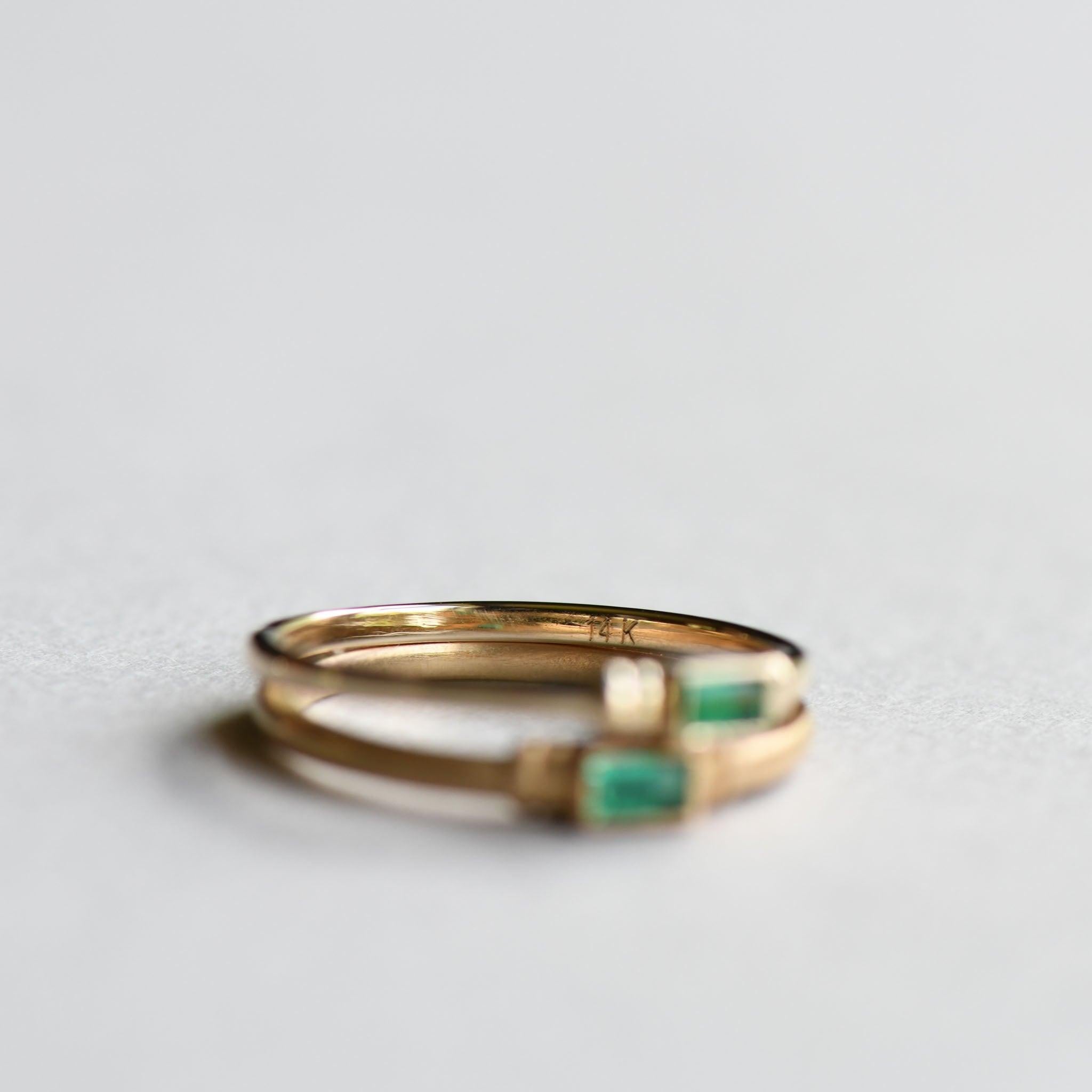 For Sale:  Natural Emerald Baguette Ring, Sanded Finished Baguette Emerald in 14 Karat Gold 3