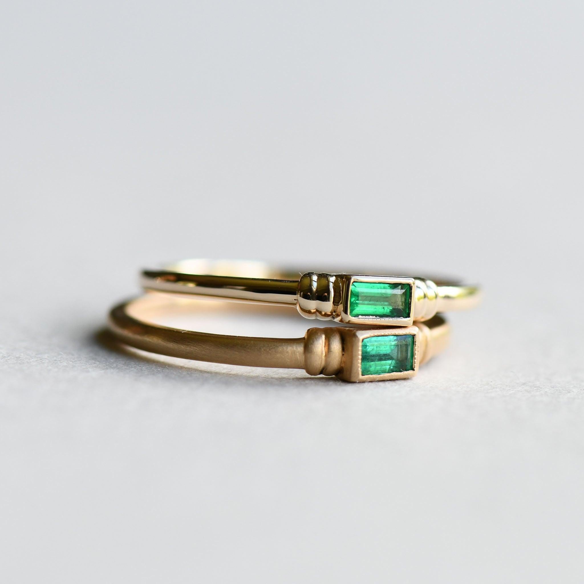 For Sale:  Natural Emerald Baguette Ring, Sanded Finished Baguette Emerald in 14 Karat Gold 4