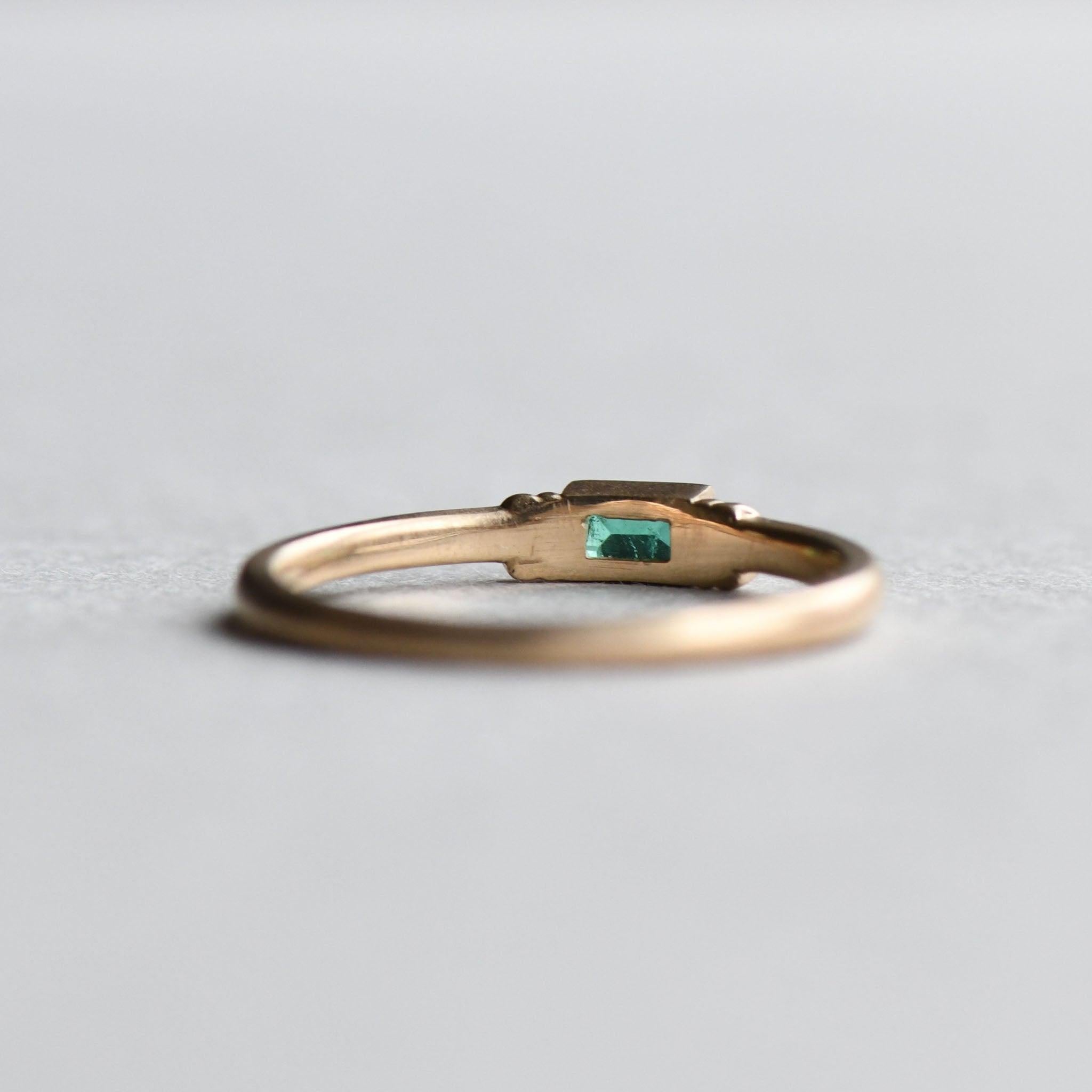 For Sale:  Natural Emerald Baguette Ring, Sanded Finished Baguette Emerald in 14 Karat Gold 6