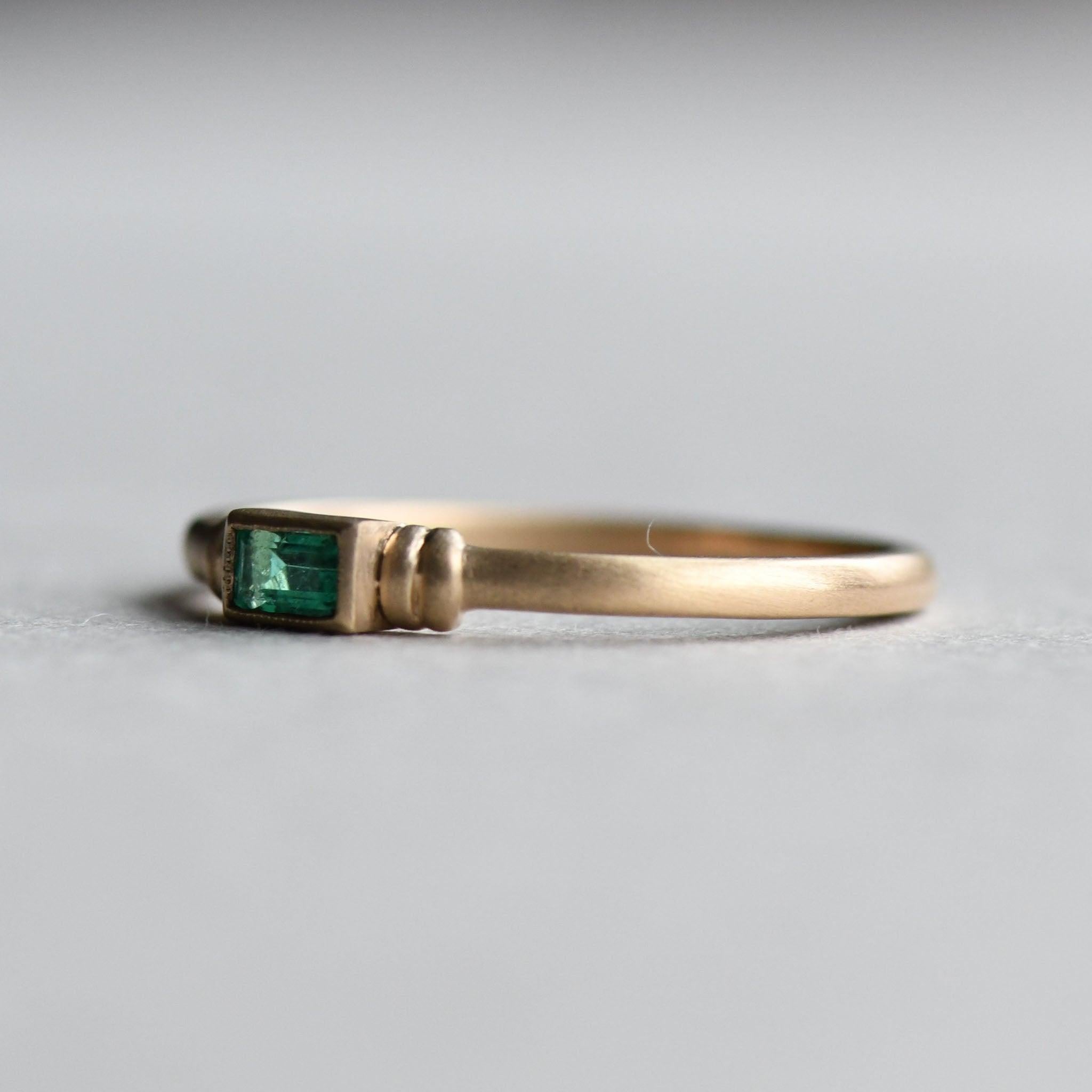 For Sale:  Natural Emerald Baguette Ring, Sanded Finished Baguette Emerald in 14 Karat Gold 7