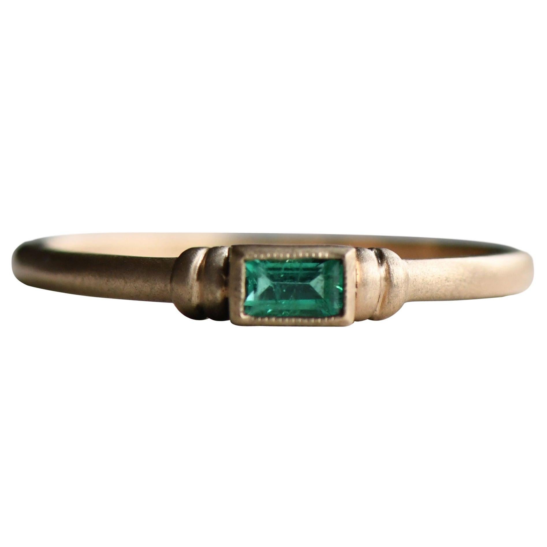 For Sale:  Natural Emerald Baguette Ring, Sanded Finished Baguette Emerald in 14 Karat Gold