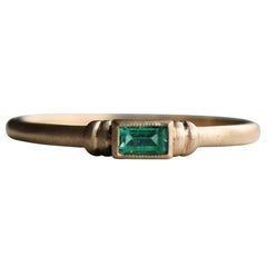 Natural Emerald Baguette Ring, Sanded Finished Baguette Emerald in 14 Karat Gold