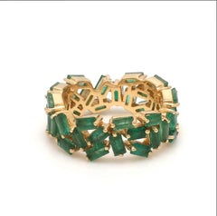 Natural 3.66cts Emerald Baguette Zig Zag Band Ring 18k Gold