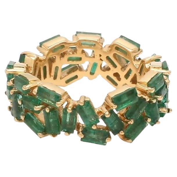 Natural emerald baguette zig zag eternity band ring 18k gold