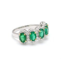 Emerald and Diamond Halo Ring in 18K Gold, Natural Stones, 2.24ct