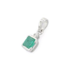 Natural Emerald Birthstone Diamond Pendant Gift for Graduation in 925 Silver