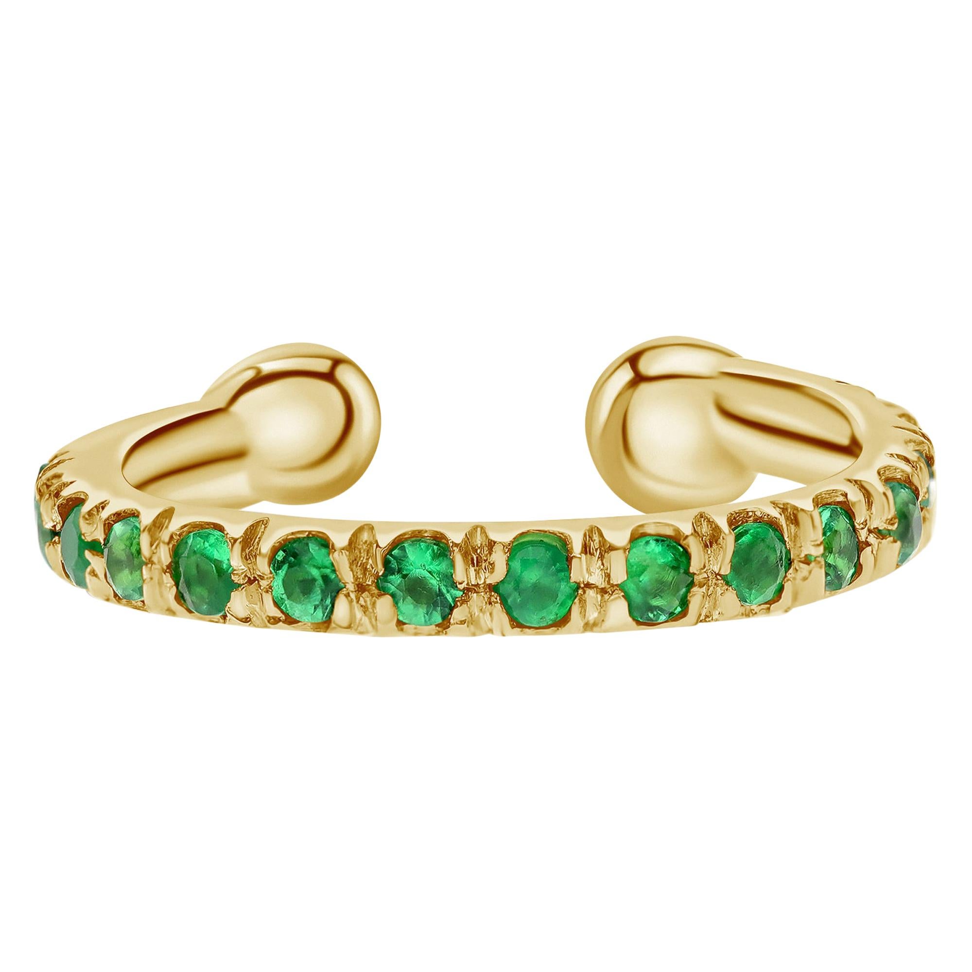 Natural Emerald Birthstone Helix Cuff Earring in 14K Yellow Gold, Shlomit Rogel