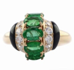 Natural Emerald, Black Onyx, & Diamond Ring in 14k Gold