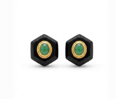 Natural Emerald & Black Onyx Earring in 14k Gold