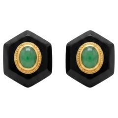 Natural Emerald & Black Onyx Earring in 14k Gold