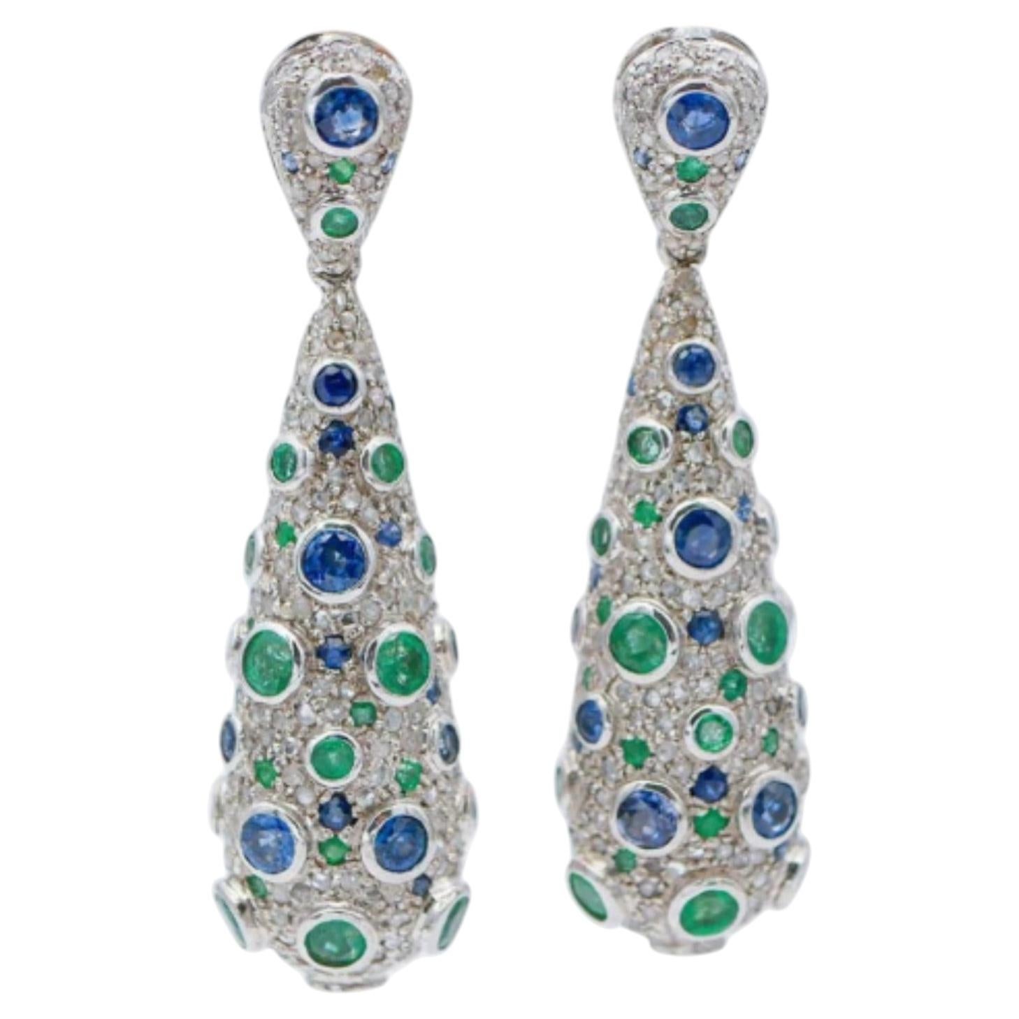 9ct Gold Emerald and Diamond Earrings, 2.16ct Diamonds, 6.97ct