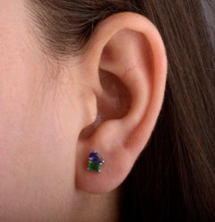 Natural Emerald & Blue sapphire Earring in 14k Gold