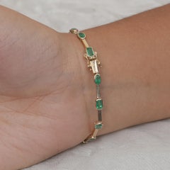 Natural Emerald Bracelet 14k Yellow Gold Delicate Fine Jewelry
