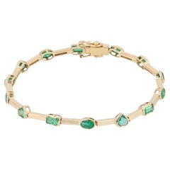 Natural Emerald Bracelet 14k Yellow Gold Delicate Fine Jewelry