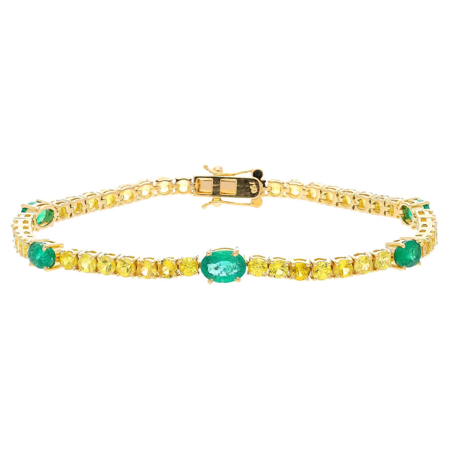 Natural Emerald Bracelet with 2.60 Cts Emerald & Yellow Sapphire 6.00 Cts 18k For Sale