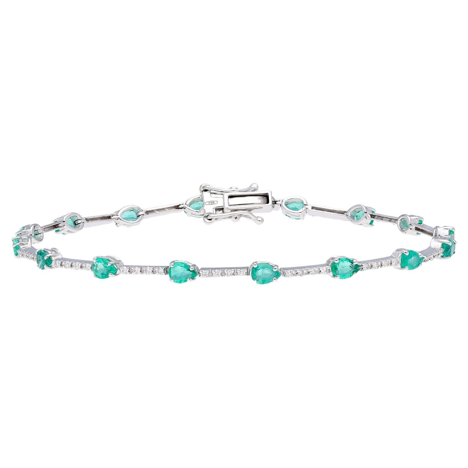 Natural Emerald bracelet with diamond 0.40 cts in 18k gold
