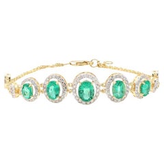 Natural Emerald Bracelets in 14K Solid Yellow Gold Natural Diamond Jewelry