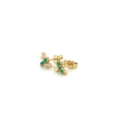Natural Emerald Dragonfly Stud Earrings in 14k Solid Yellow Gold