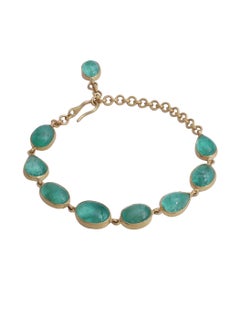 Natural Emerald Cabochon Bracelet Handcrafted in 22 Karat Yellow Gold