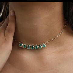 Natural Emerald Chain Necklace in 18k Gold
