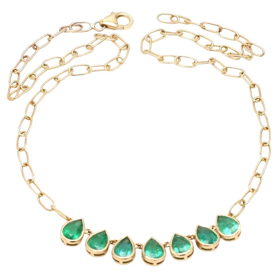 Natural emerald chain necklace in 18k gold