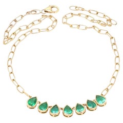 Natural emerald chain necklace in 18k gold
