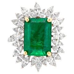 Natural Emerald Cocktail Ring Marquise Diamond Halo 4.75 Carats 18K Gold
