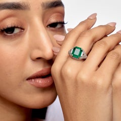 Natural Emerald Cocktail Ring With Diamonds In 18K Yellow Gold