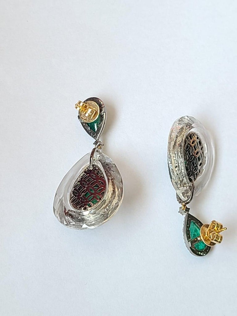 Art Deco Natural, Emerald, Crystal & Diamonds Art, Deco Style, Victorian Dangle Earring For Sale