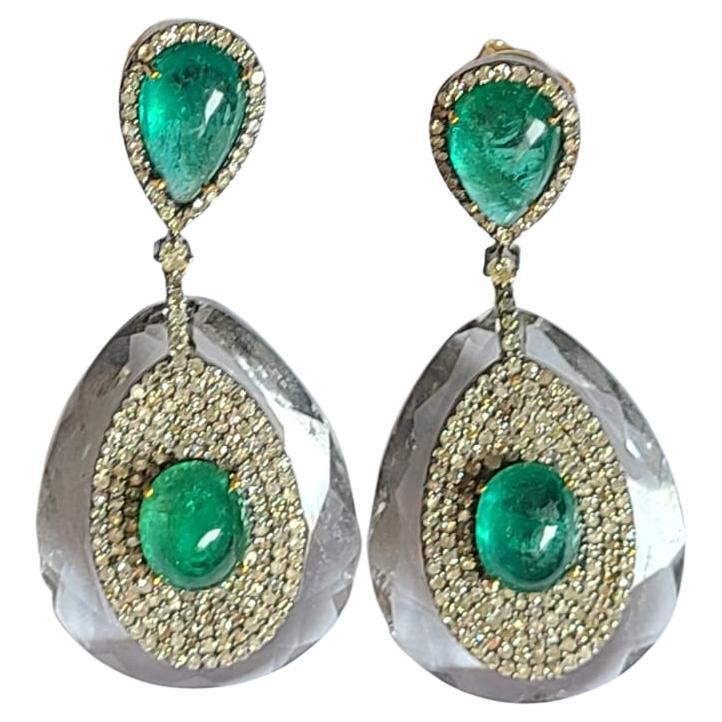 Natural, Emerald, Crystal & Diamonds Art, Deco Style, Victorian Dangle Earring