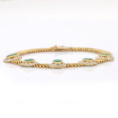 Pulsera Esmeralda Natural de Oro Amarillo de 18 K con Halo de Diamantes