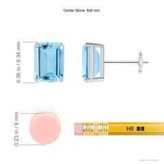 Pendientes de botón solitarios con aguamarina natural de 2,7 ct con corte esmeralda, en oro macizo de 14K
