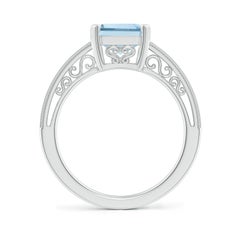 Natural Emerald-Cut 3 ct Aquamarine Solitaire Engagement Ring in 14K Solid Gold