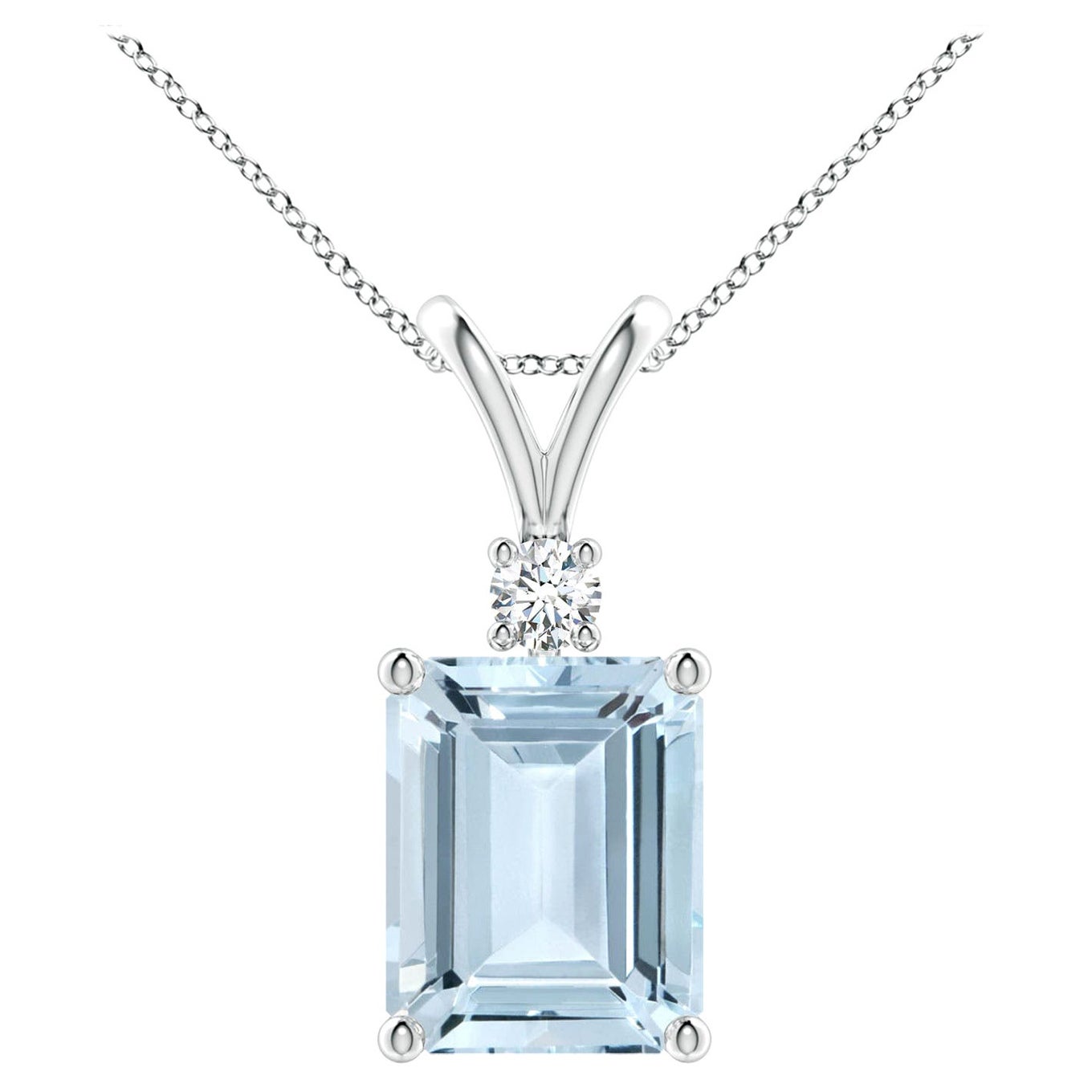 Pendentif solitaire en platine avec aigue-marine taille émeraude naturelle de 3 carats et diamants