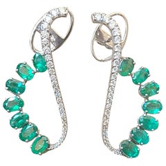 Natural Emerald Cut and Diamond Earring Set in 18 Karat Gold