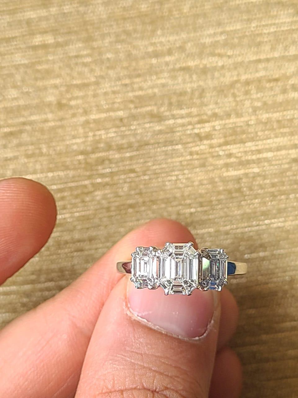 Modern Natural Emerald Cut Diamonds Engagement / Wedding Ring Set in 18K White Gold For Sale