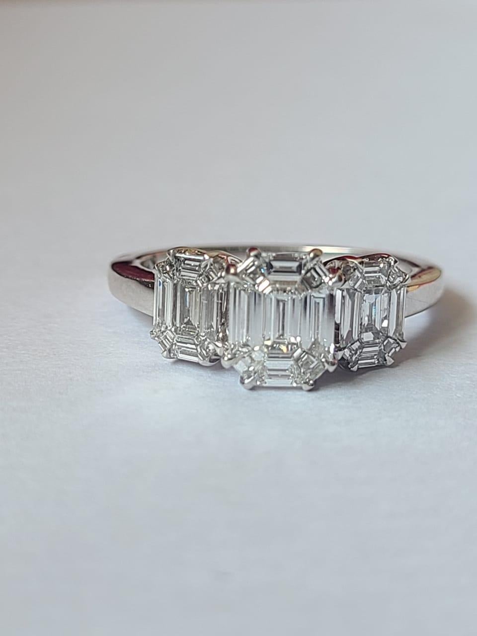 Modern Natural Emerald Cut Diamonds Engagement / Wedding Ring Set in 18K White Gold For Sale